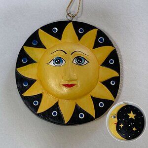 VTG 90s Celestial Handmade Moon + Sun + Stars  Day & Night Ornament
